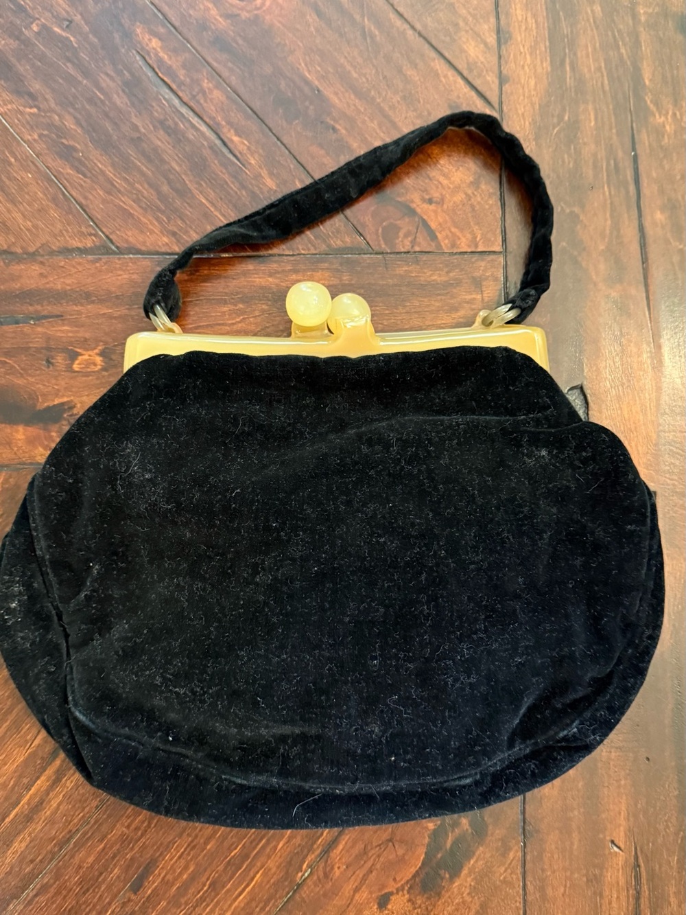 Black Velvet Clutch with Gold Frame and Top Handle